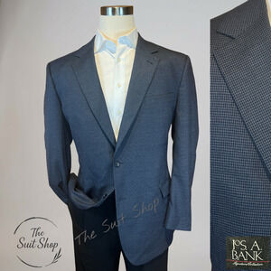 Jos A Bank Signature Collection 46L Blue Black Puppytooth Sport Coat Blazer